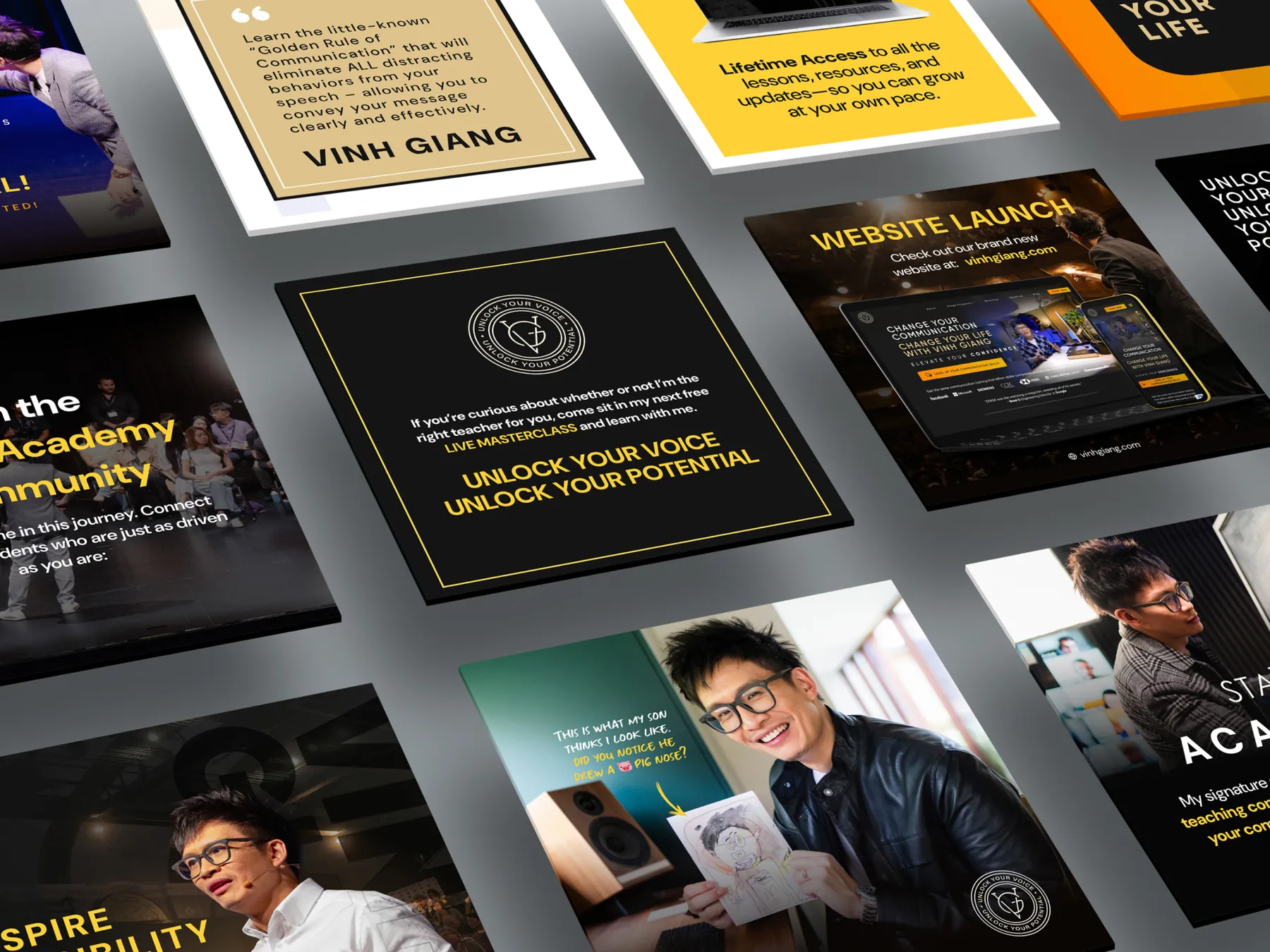 Social media designs for communication coach Vinh Giang