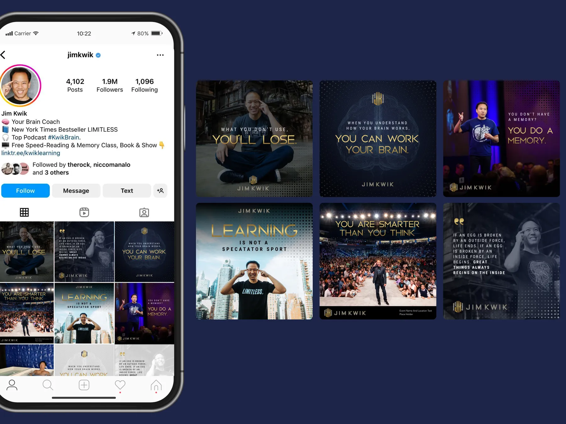 Social media designs for brain coach Jim Kwik