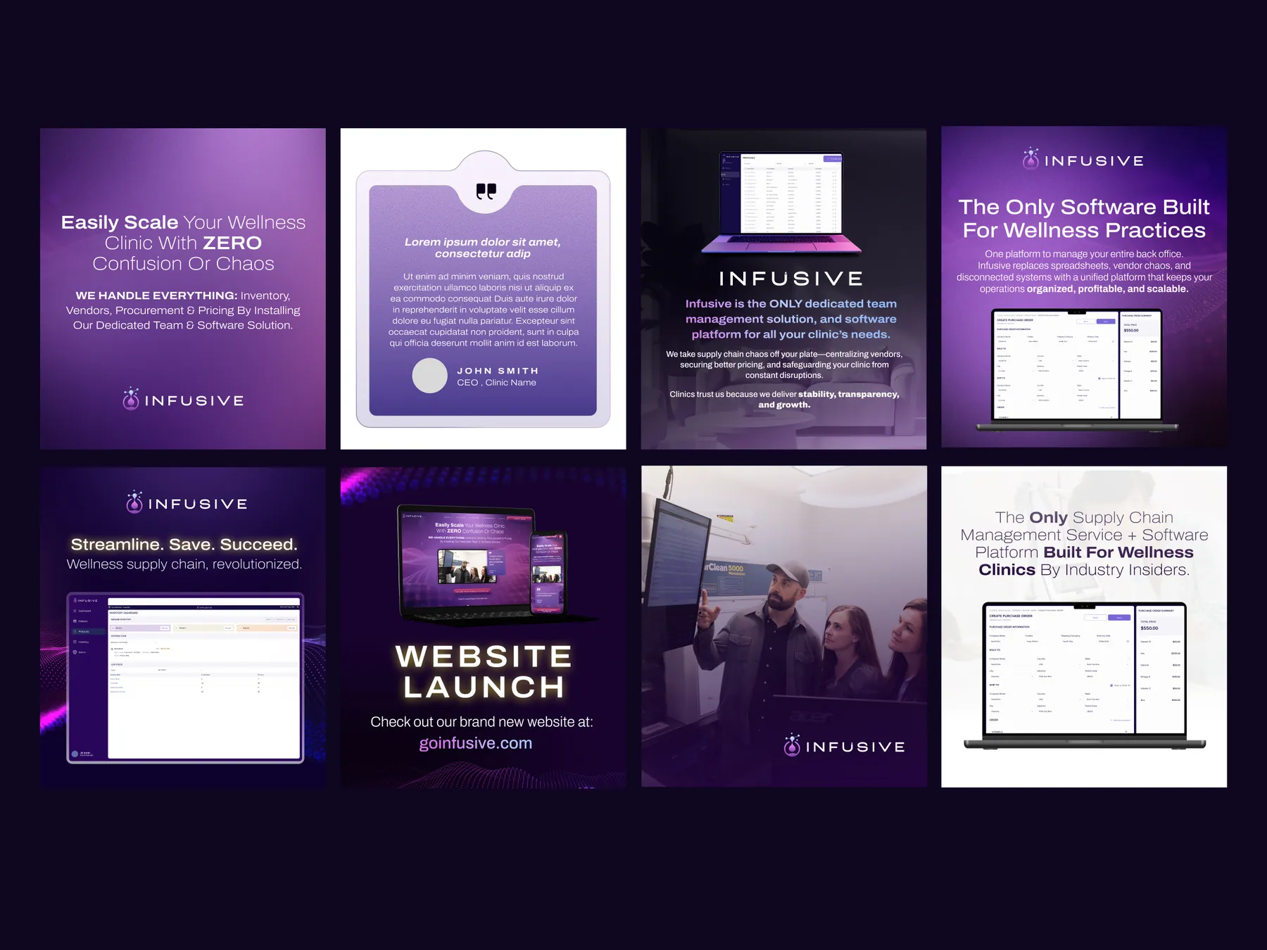 Social media designs for Infusive, a multi-pharmacy platform