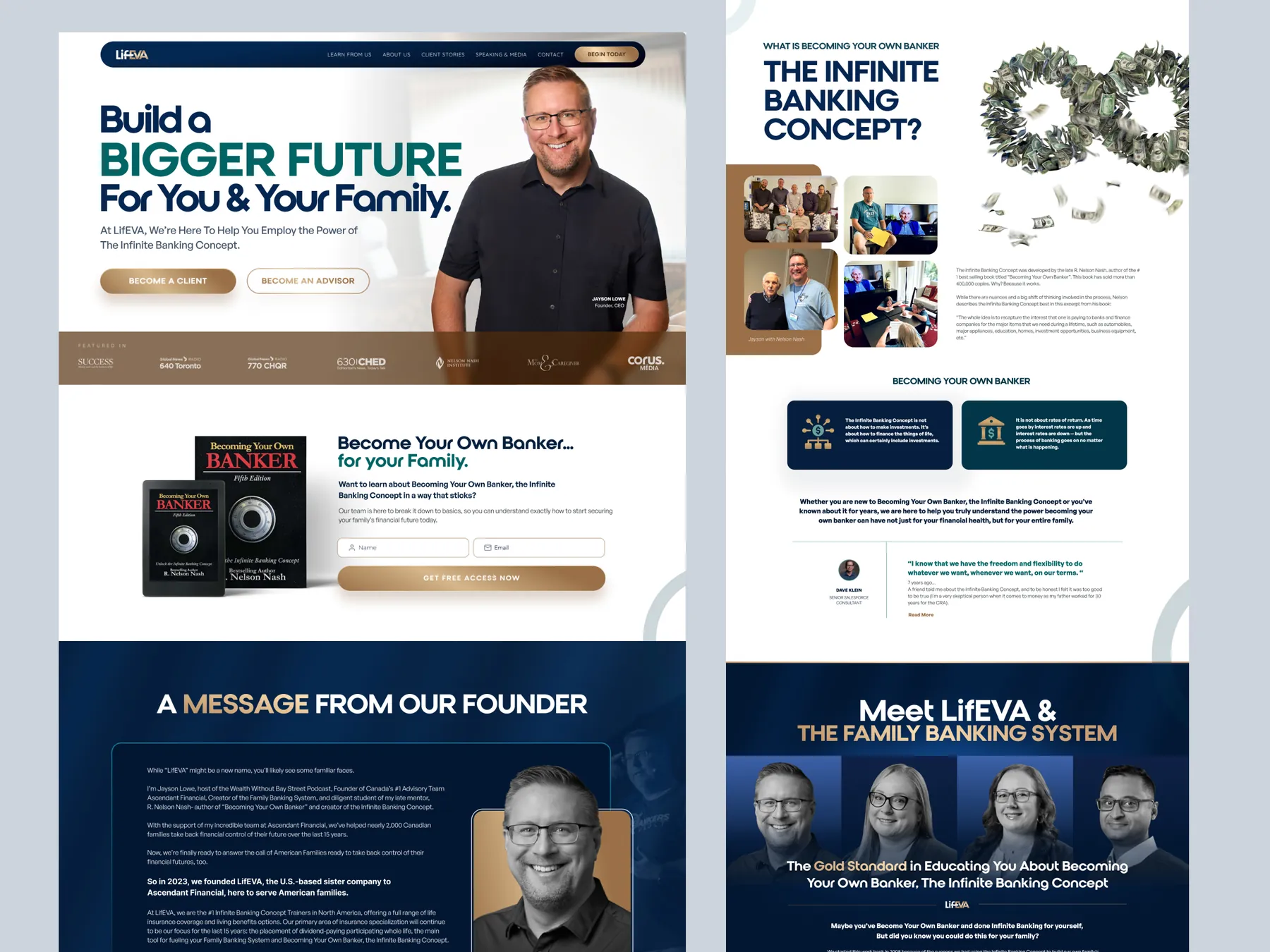 Website for LifeEva, a family banking education company