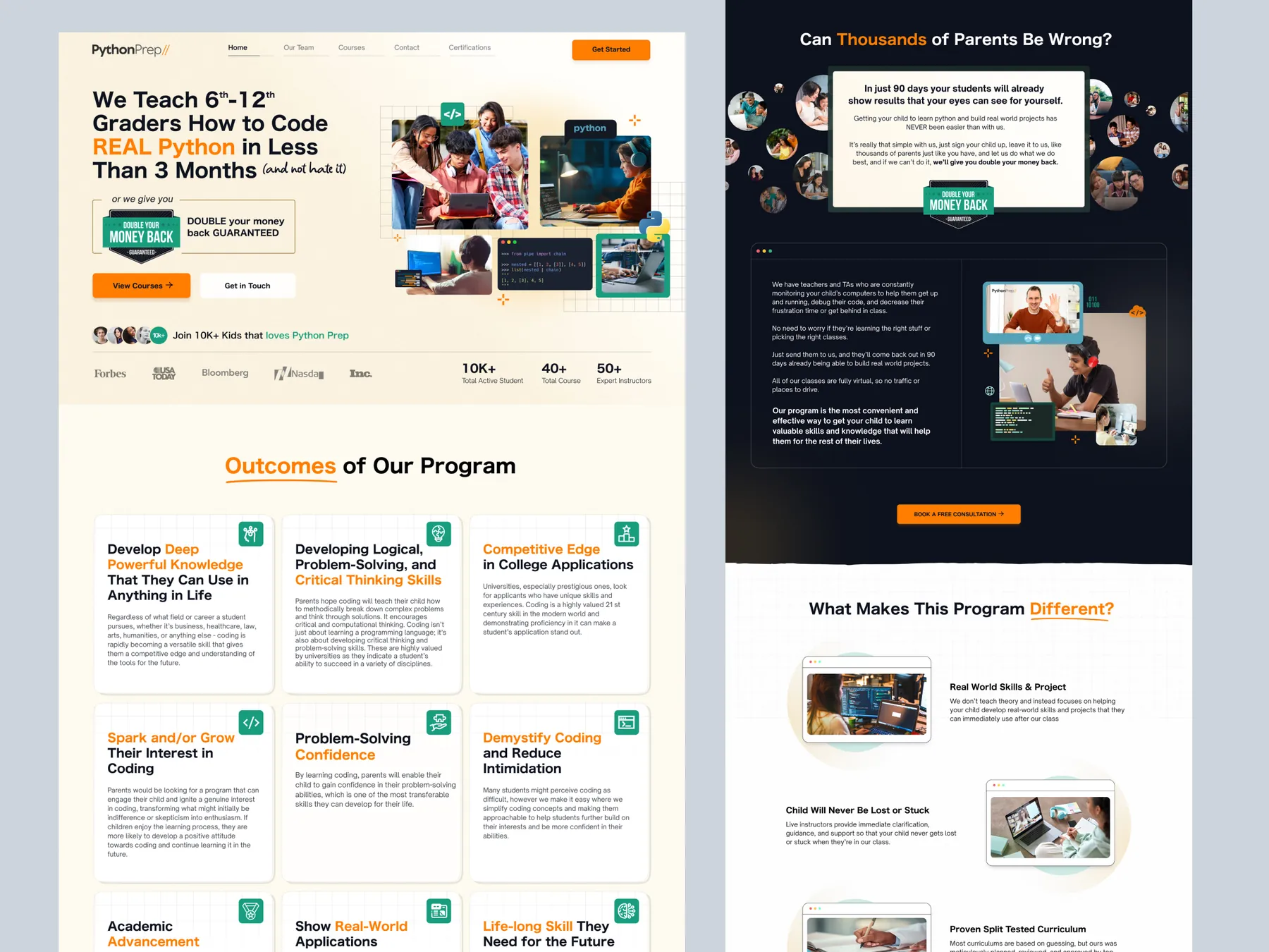 Website for Python Prep, a coding school for kids