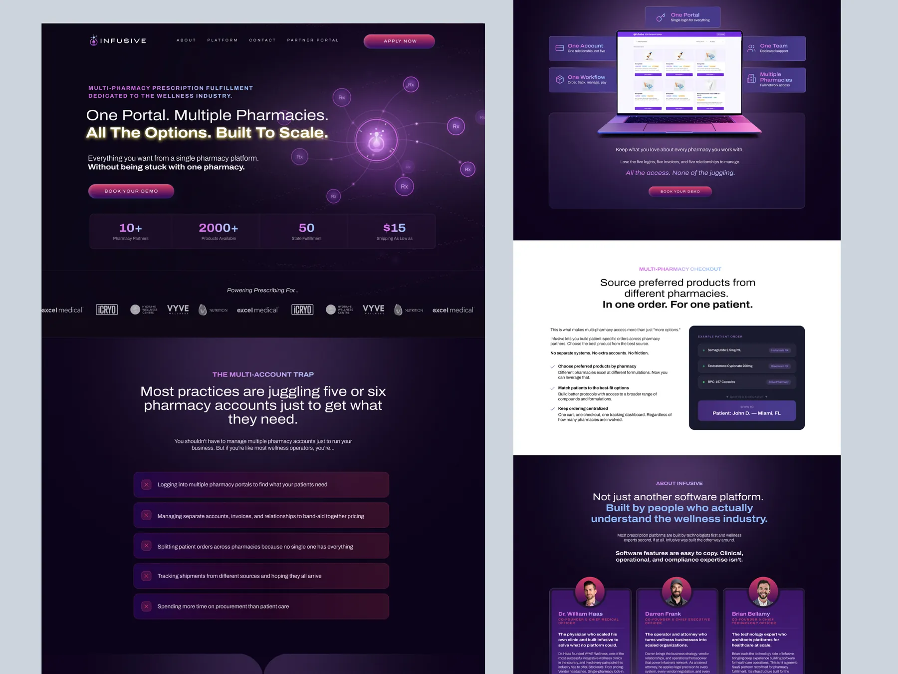 Landing page for Infusive, a multi-pharmacy platform